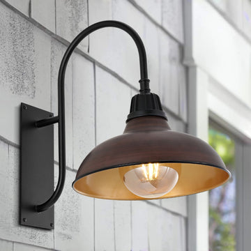 Stanley 12.25" Farmhouse Industrial Indoor/Outdoor Iron LED Gooseneck Arm Outdoor Sconce